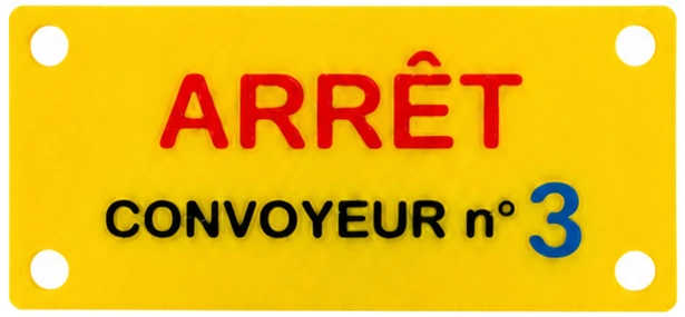 Plaque de signalétique technique multicolore